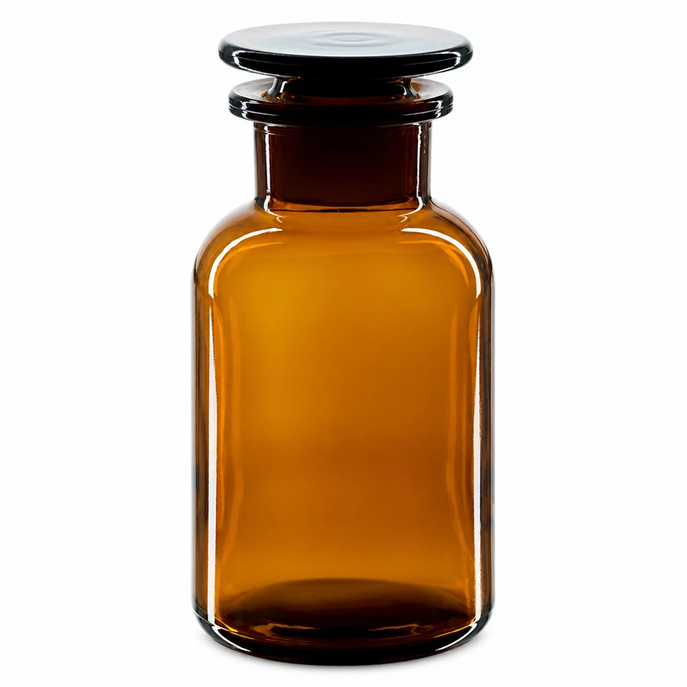 Rundschulterflasche Braunglas 250ml Weithals Glasstopfen zur sicheren Lagerung