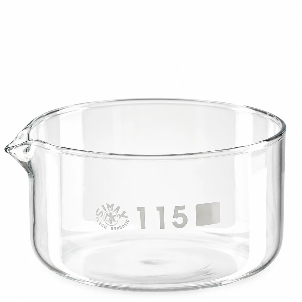 500ml Kristallisierschale mit Ausguss Borosilikat ø115mm Runde Kristallisierschale Glas 500ml mit Ausguss für chemische Anwendungen Durchmesser 115mm