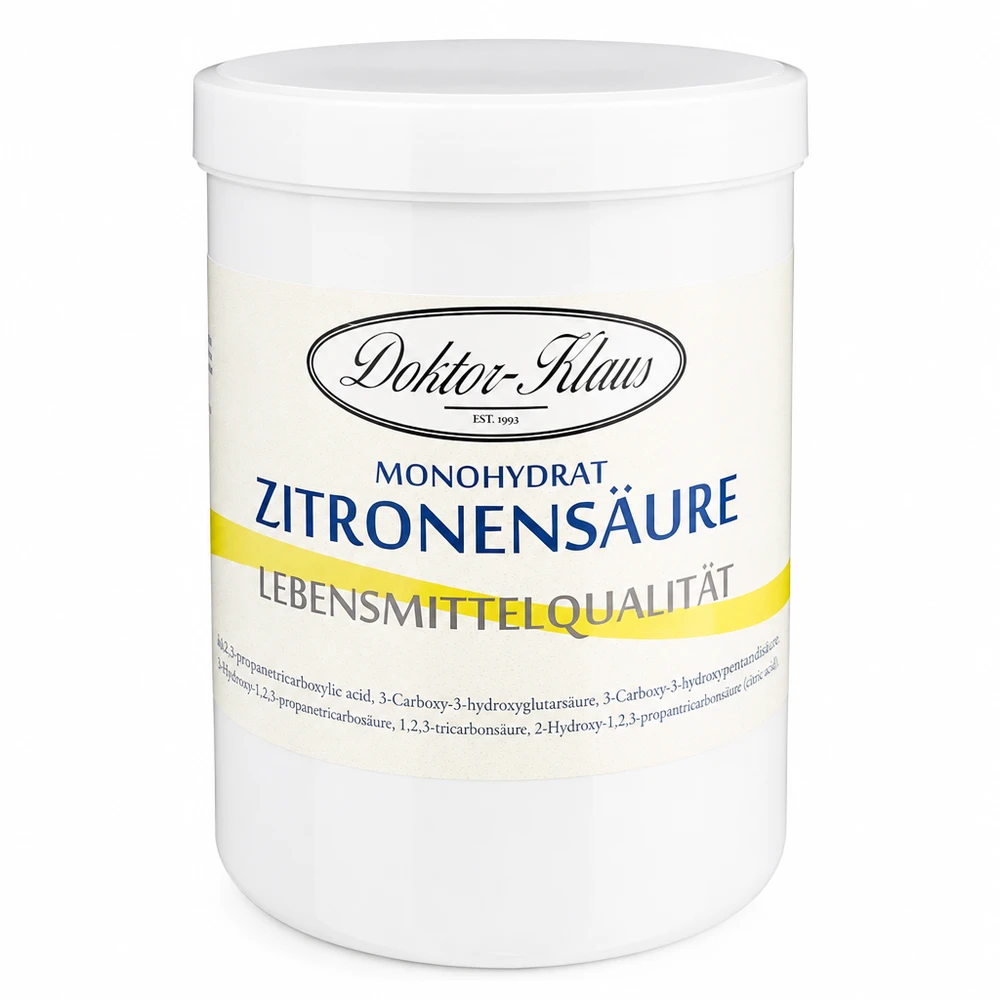 Zitronensäure 1000g Doktor-Klaus Zitronensäure Doktor-Klaus 1kg Monohydrat für Backwaren und Getränke in weißer Vorratsdose
