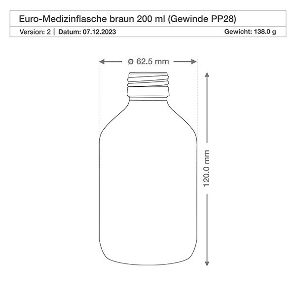 200ml Medizinflasche braun, mit Verschluss gold Aluminium ApoGlas