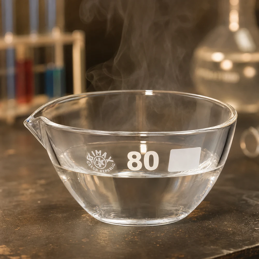 Chemieresistente Abdampfschale 90ml aus Borosilikat-Glas mit ergonomischem Ausguss