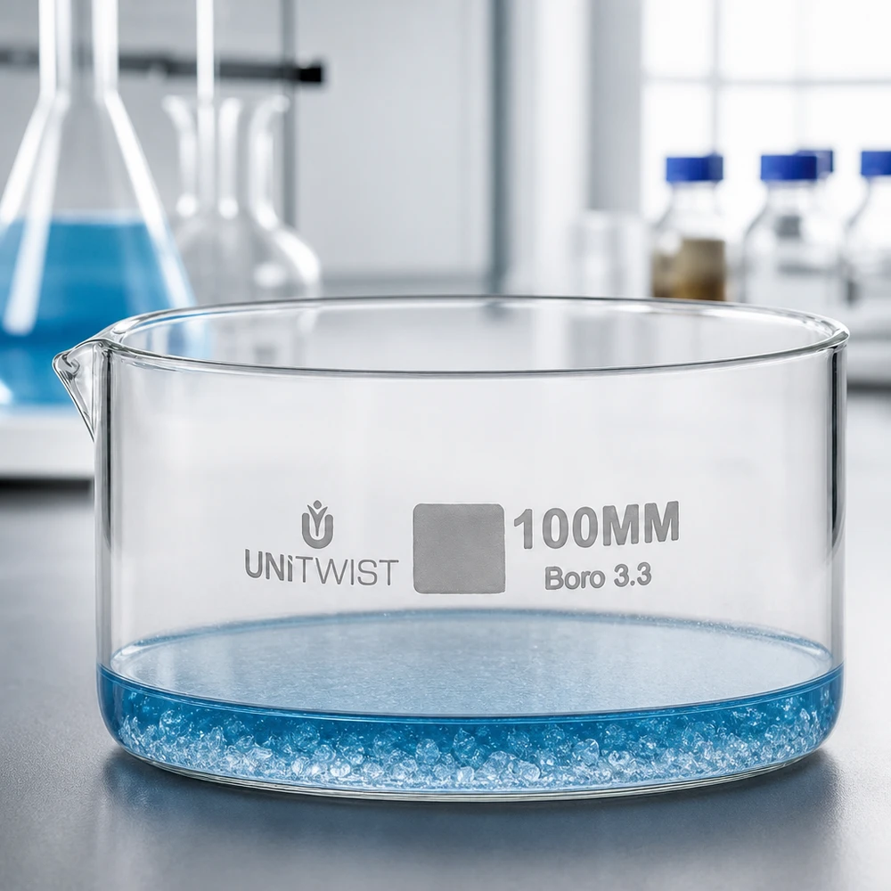 Kristallisierschale ø100mm Borosilikatglas UNiTWIST Flache Glasschale 100mm Kristallisieren Eindampfen Labor UNiTWIST Borosilikatglas zylindrisch