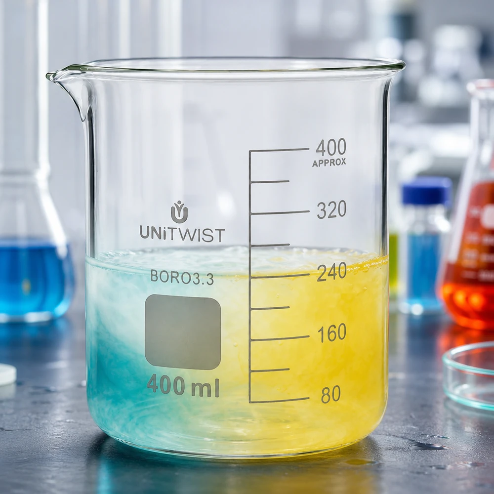 Becherglas 400ml Borosilikat, niedrige Form UNiTWIST Becherglas 400ml Boro3.3 niedrige Form ideal für Laborreaktionen und Flüssigkeitsmessung