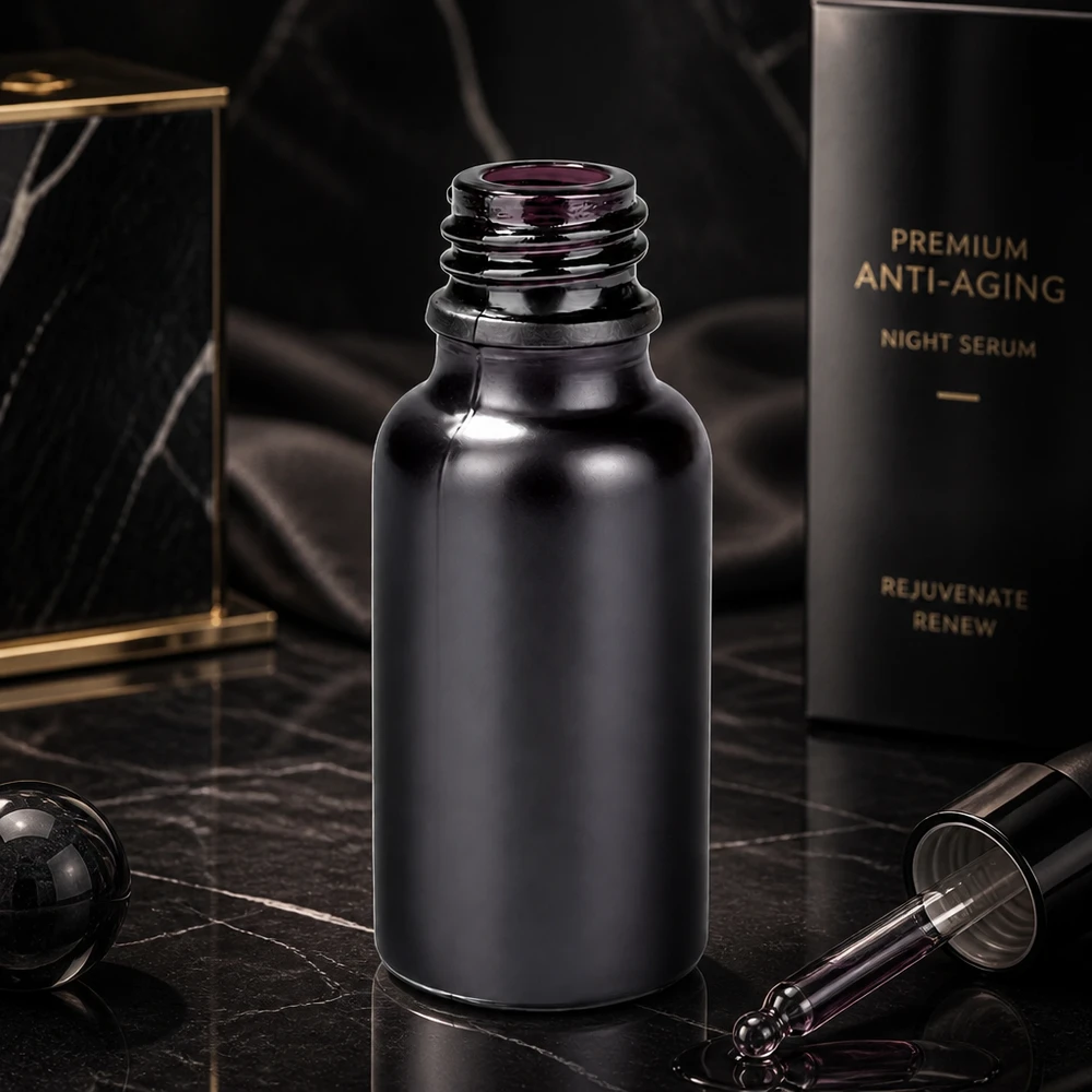 Elegante schwarze 20ml Glasflasche mit UNiTWIST System - ideal für Luxus-Kosmetik und Apotheke