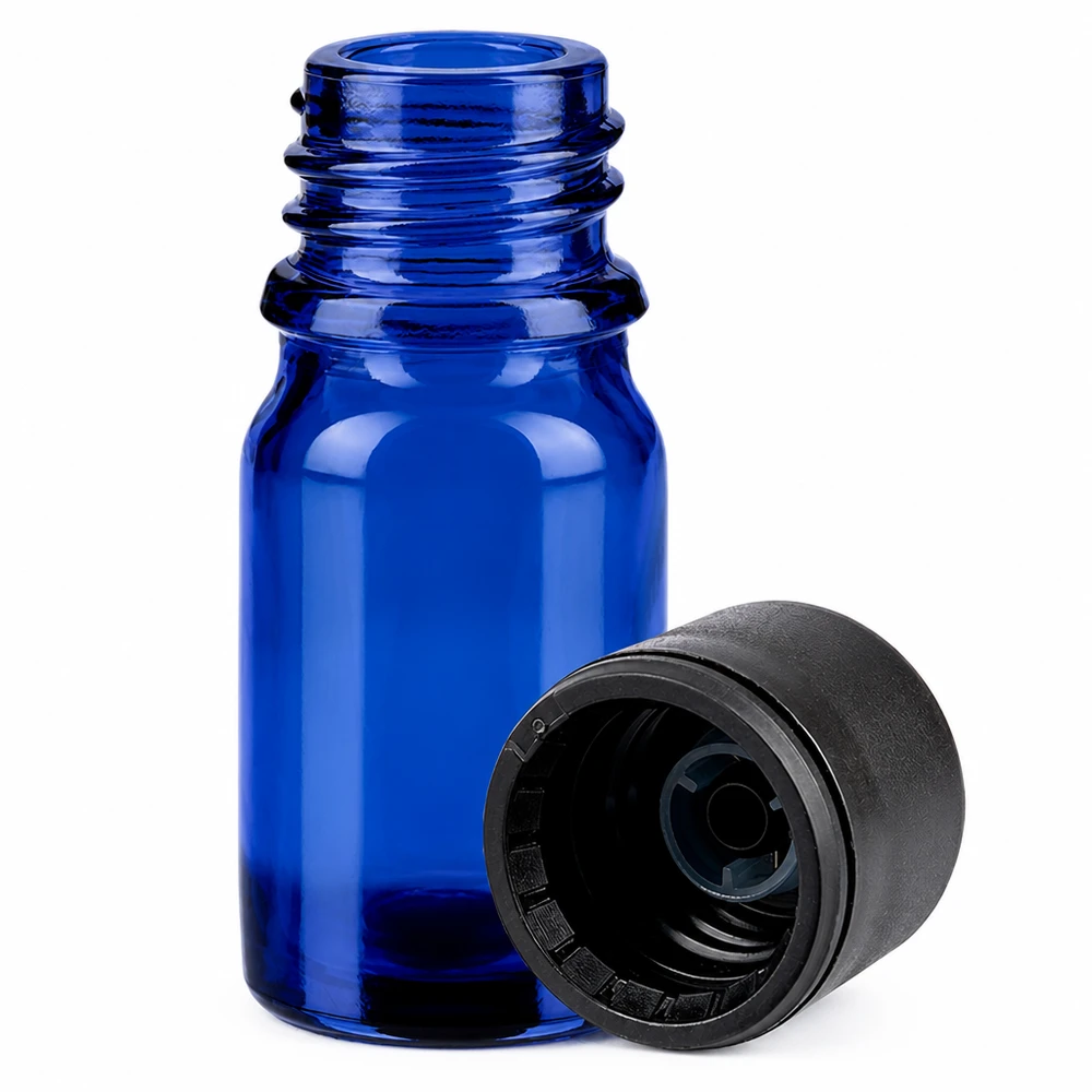 5ml Flasche 11mm Schraubverschluss schwarz Originalitätsverschluss BlueLine UT18/5 Professionelle 5ml Flasche aus blauem Glas mit Schraubgewinde für Medizin und Chemie