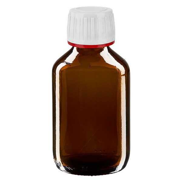 150ml Medizinflasche braun, Verschluss weiß mit Originalitätsring rot ApoGlas 150ml Medizinflasche braun, Verschluss weiß mit Originalitätsring rot ApoGlas