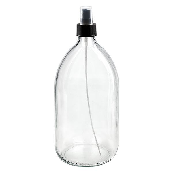 1000ml Medizinflasche klar, Pumpzerstäuber schwarz ApoGlas 1000ml Medizinflasche klar, Pumpzerstäuber schwarz ApoGlas