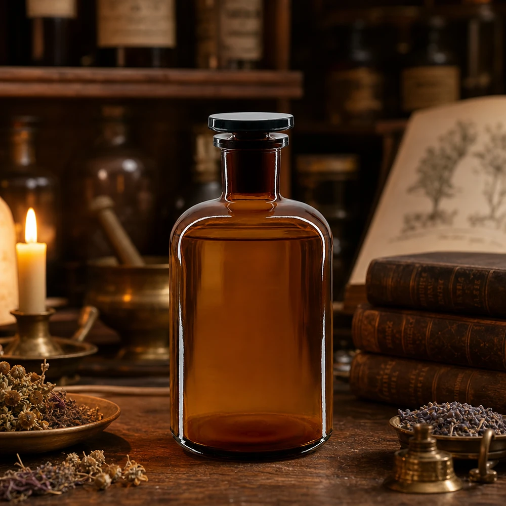 Rundschulterfl. 500ml braun Enghals Glasstopfen Vintage Apothekerglasflasche 500ml braun Rundschulter Enghals mit Glasverschluss