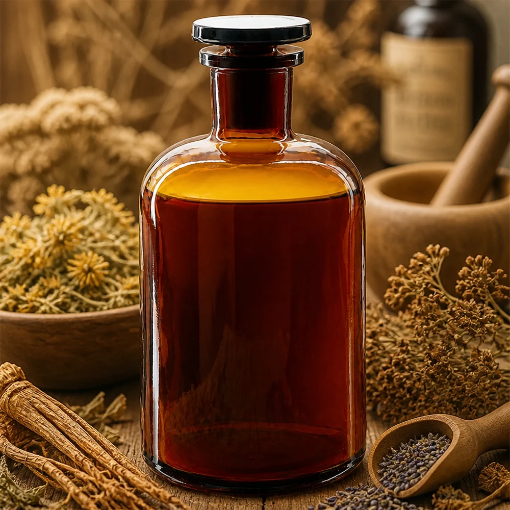Rundschulterfl. 500ml braun Enghals Glasstopfen Vintage Apothekerflasche 500ml Enghals braun mit Glasstopfen für Kräuteröle und Naturextrakte