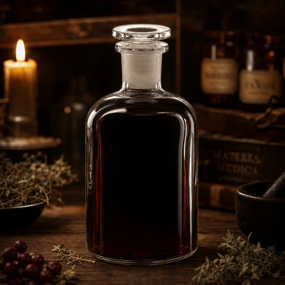 Handgefertigte Glasflasche 250ml Enghals mit Glasstopfen für Homöopathie und Naturmedizin