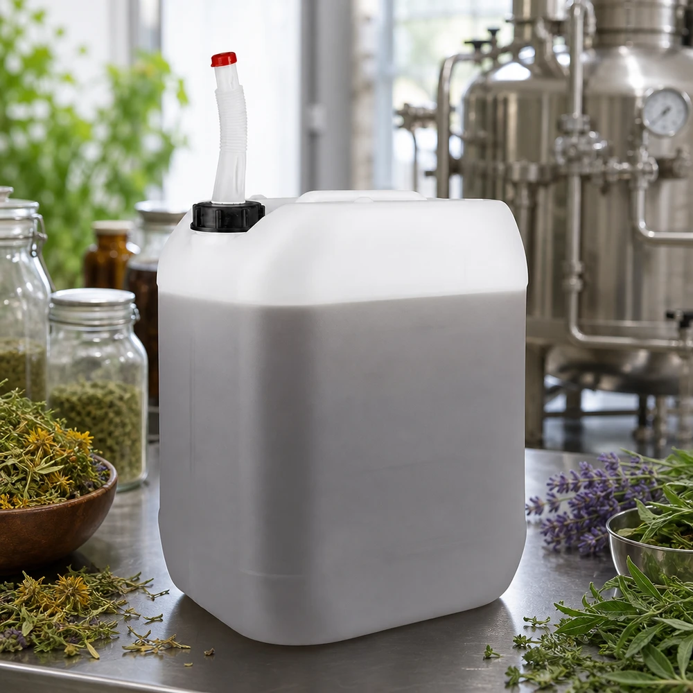 Lichtundurchlässiger 20 Liter Behälter mit biegsamem Rohr für Destillate und Naturextrakte