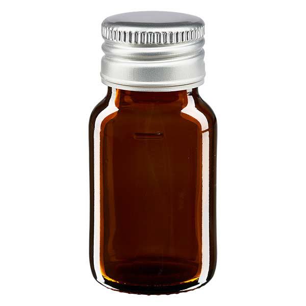 30ml Medizinflasche braun, mit Verschluss silber Aluminium ApoGlas 30ml Medizinflasche braun, mit Verschluss silber Aluminium ApoGlas