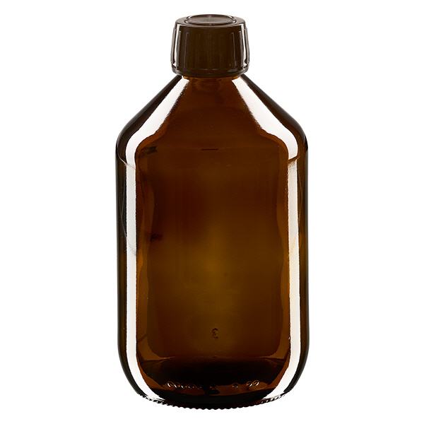 500ml Medizinflasche braun, Verschluss braun mit Originalitätsring ApoGlas 500ml Medizinflasche braun, Verschluss braun mit Originalitätsring ApoGlas