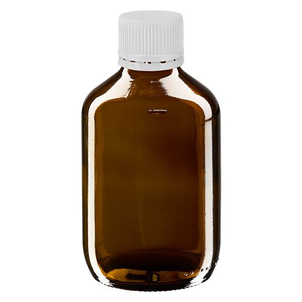 200ml Medizinflasche braun, Verschluss weiß mit Originalitätsring ApoGlas 200ml Medizinflasche braun, Verschluss weiß mit Originalitätsring ApoGlas