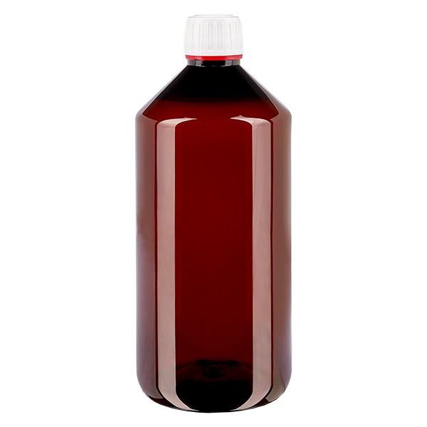 PET Flasche 1000ml mit weiß/rotem Verschluss Originalitätsverschluss PET Flasche 1000ml mit weiß/rotem Verschluss Originalitätsverschluss
