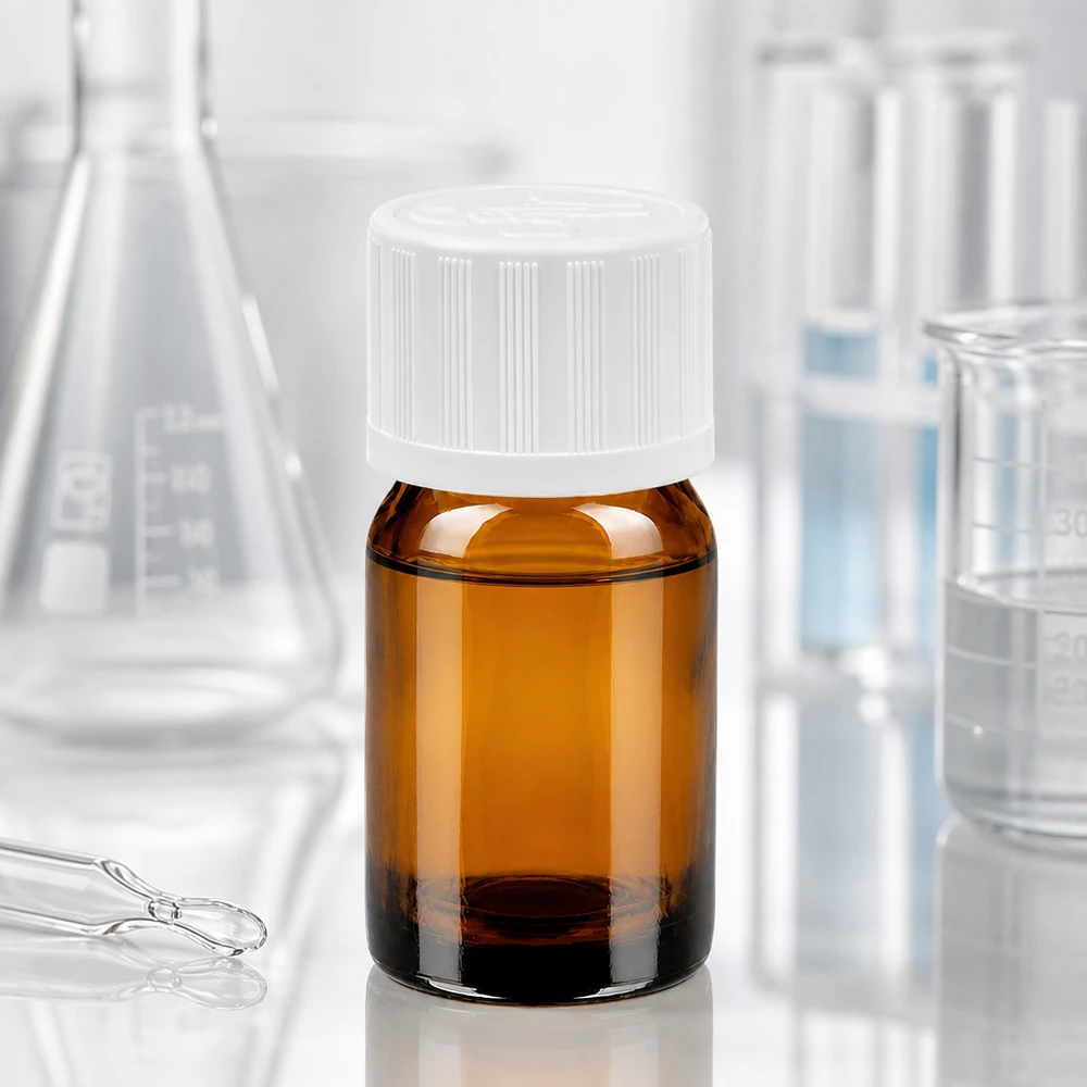 5ml Miniatur-Glasflasche mit brauner Tönung und weißem Deckel für mobile Probenentnahme und Transport