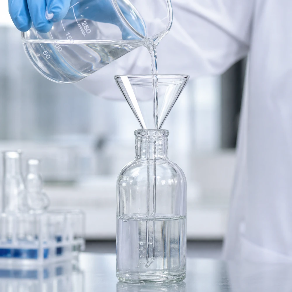 Professioneller Labortrichter 70mm Durchmesser aus säurebeständigem Kalk-Soda-Glas mit kurzer Bauform
