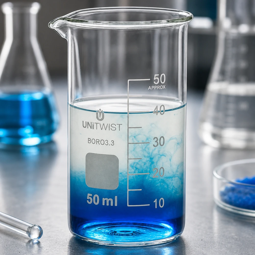 Klares Borosilikatglas Becher 50ml hohe zylindrische Form mit Milliliter-Graduierung