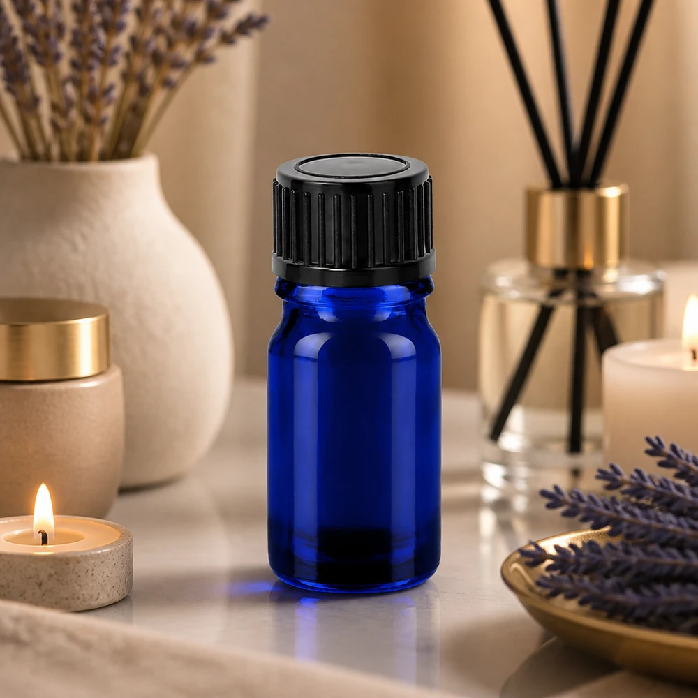 5ml Flasche 11mm Schraubverschluss schwarz Standard BlueLine UT18/5 Premium 5ml Glasflasche BlueLine mit matt-schwarzem Verschluss für hochwertige Öle