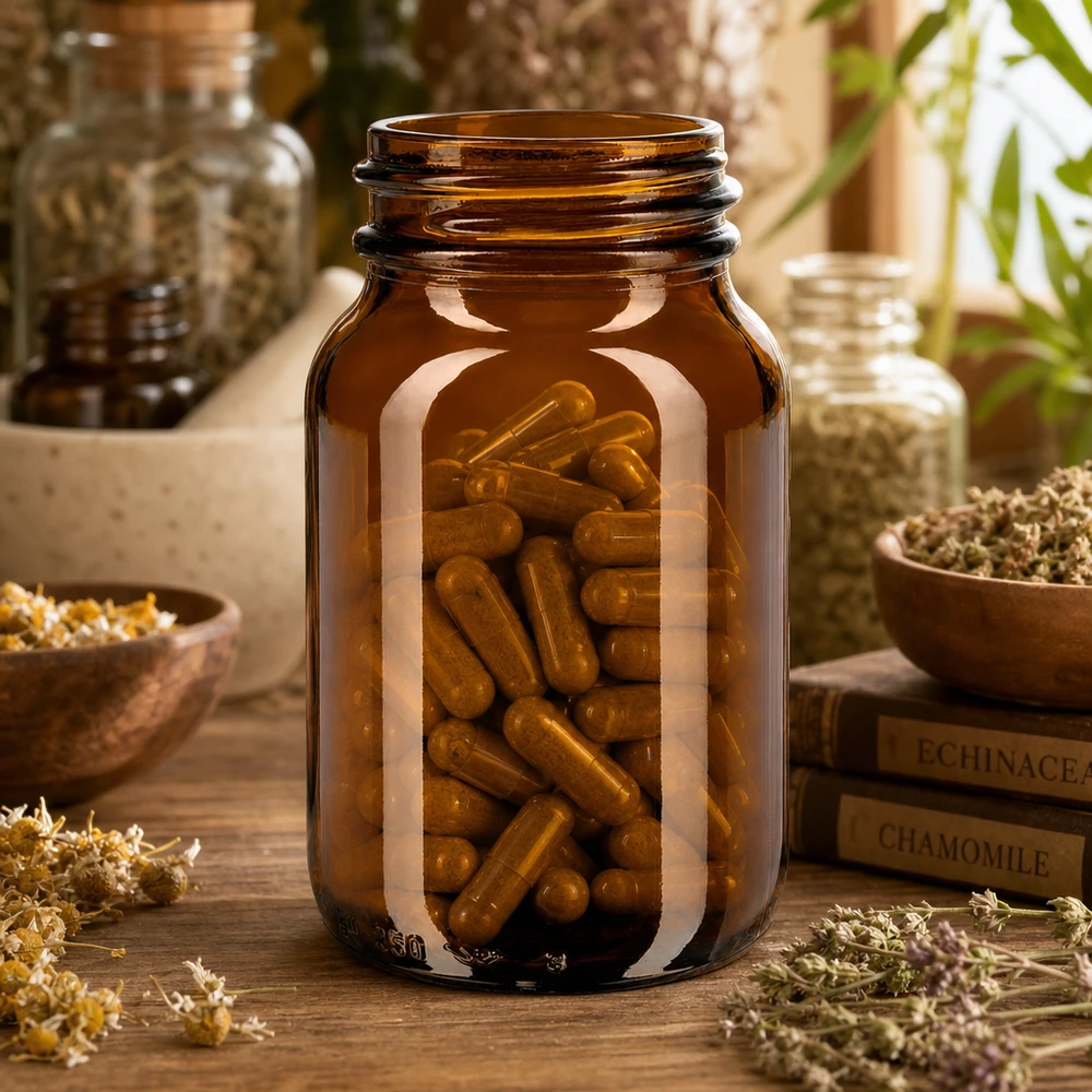 Traditionelle 250ml Weithalsflasche aus Braunglas im klassischen Apothekerflaschen Design