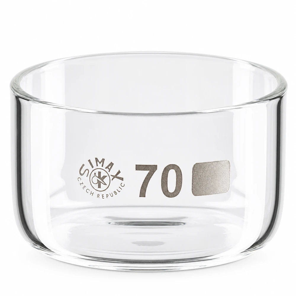100ml Kristallisierschale ohne Ausguss Borosilikat ø70mm Flache runde Laborschale aus klarem Glas 100ml Kristallisierschale ohne Ausguss Simax Czech Republic