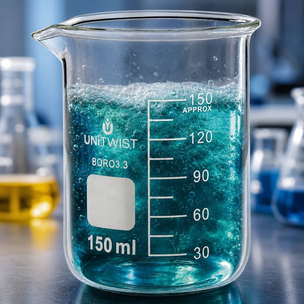 Chemiebecher 150ml UNiTwist Borosilikat 3.3 niedrige Form mit aktiver Flüssigkeitsreaktion im Labor