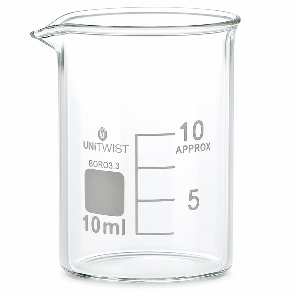 Becherglas 10ml Borosilikat, niedrige Form UNiTWIST UNiTWIST Mini-Becherglas 10ml Borosilikatglas für Labor Chemie und wissenschaftliche Experimente