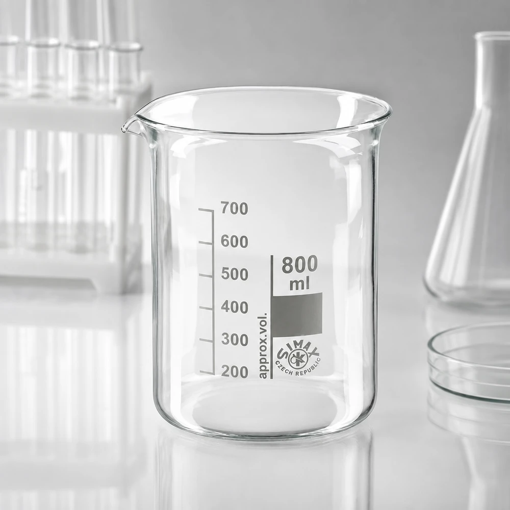 Laborbecher 800ml aus Borosilikatglas mit präziser Volumenskala für exakte Dosierung