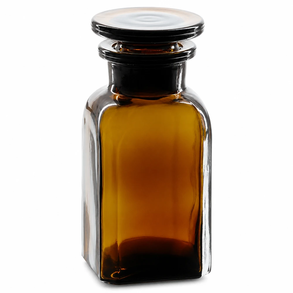 Vierkantflasche 100ml braun Weithals Glasstopfen Braune Weithalsflasche 100ml viereckig mit Glasdeckel aus hochwertigem Apothekerglas