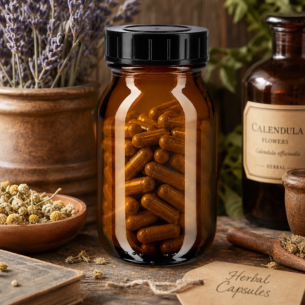 Pharmaqualität Weithalsglas 100ml braun getönt mit dichtem Deckel für Supplements