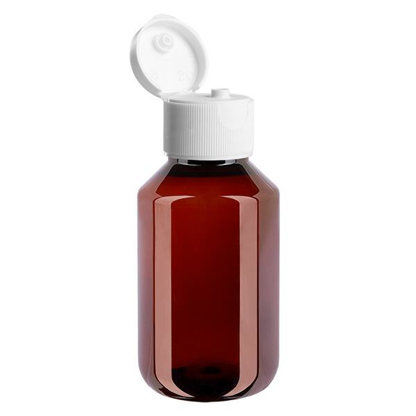 PET Flasche 100ml mit weißem KlappVerschluss PET Flasche 100ml mit weißem KlappVerschluss