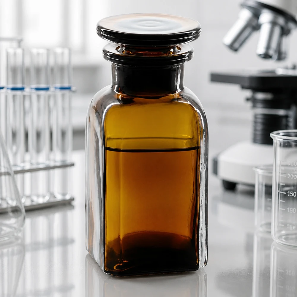 Vierkantflasche 100ml braun Weithals Glasstopfen Kleine braune Weithalsflasche 100ml eckig mit Glasstopfen für Pharmazie Forschung und Analytik