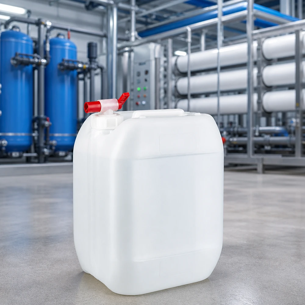 Robuster Transportkanister 10L mit rotem Hahn zur sicheren Lagerung von Industrieflüssigkeiten