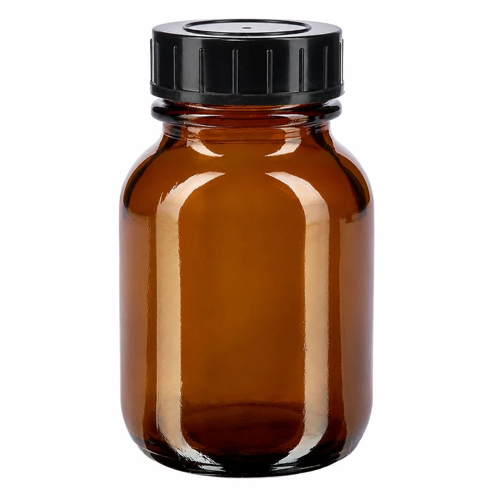 50ml Weithalsflasche Braunglas mit Schraubdeckel Apothekerflasche 50ml Braunglas mit Weithalstechnik und schwarzem Schraubdeckel für Tabletten