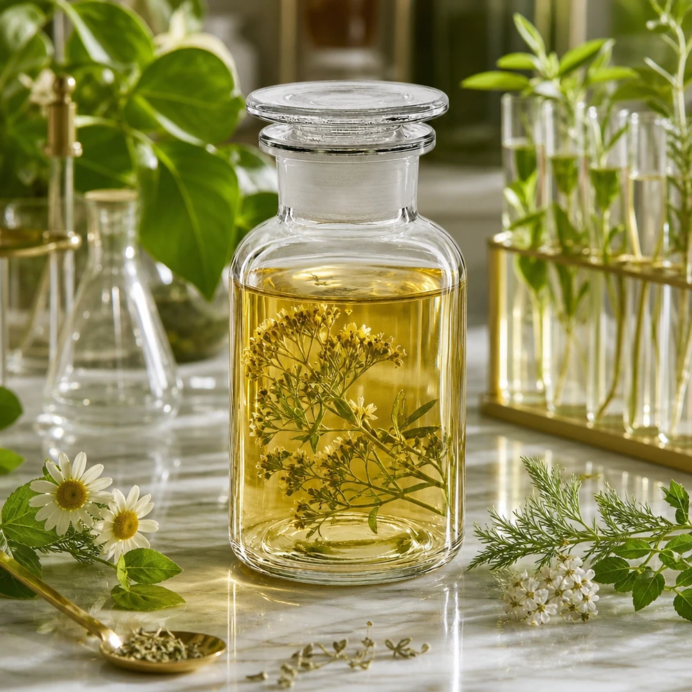 Rundschulterfl. 250ml klar Weithals Glasstopfen Hochwertige Rundschulterflasche 250ml klar mit Glasstopfen für Naturkosmetik und Extrakte