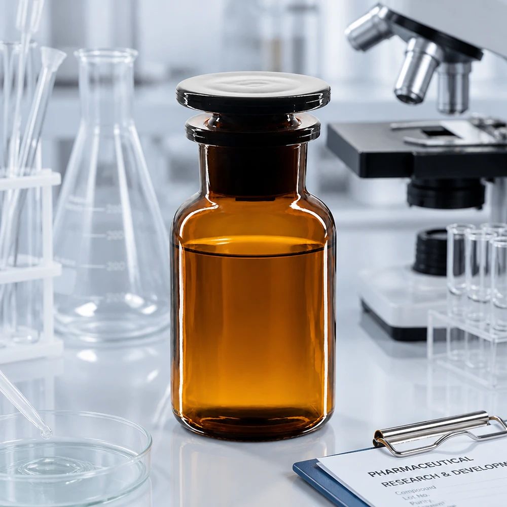 Lichtschutzflasche Rundschulter 100ml Weithals Braunglas Glasstopfen für Laborproben