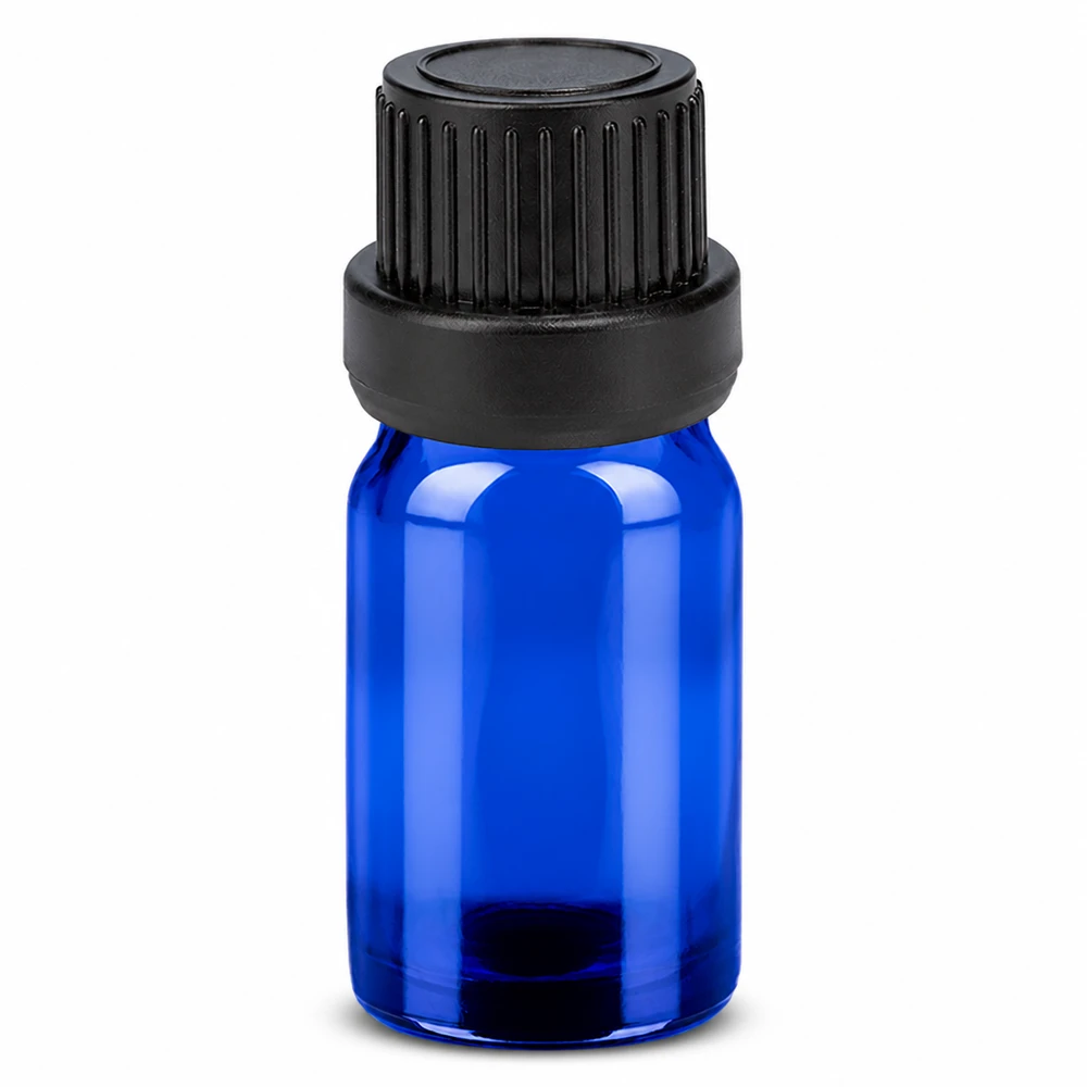 5ml Flasche 11mm Schraubverschluss schwarz Originalitätsverschluss BlueLine UT18/5 5ml blaue Glasflasche BlueLine UT18/5 mit schwarzem OV Verschluss für sichere Lagerung