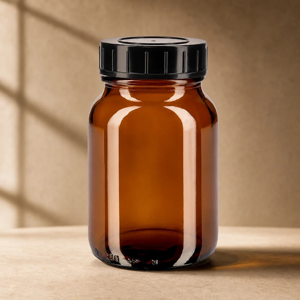 Umweltfreundliche Braunglasflasche 250ml mit recycelbarem Deckel für nachhaltige Lagerung