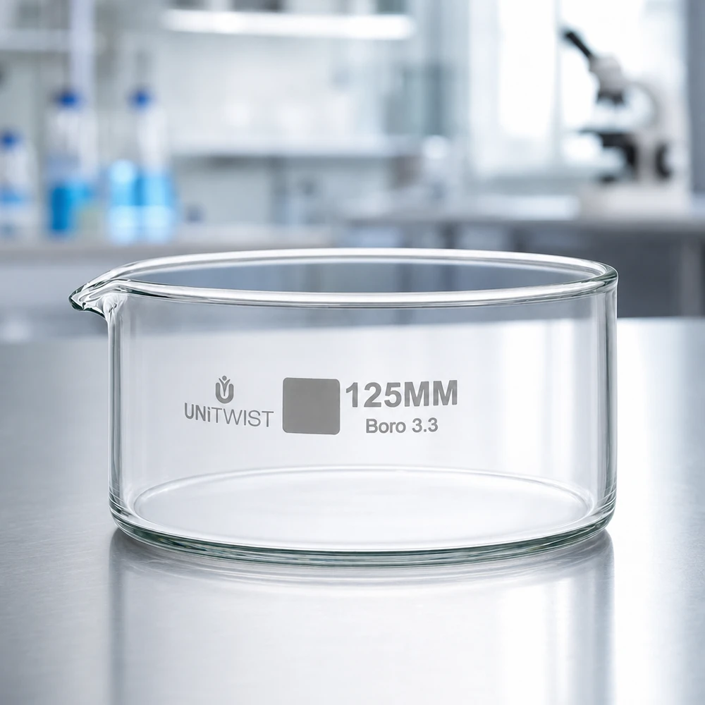 Kristallisierschale 125mm UNiTWIST weithalsige Schale aus klarem chemikalienbeständigem Glas