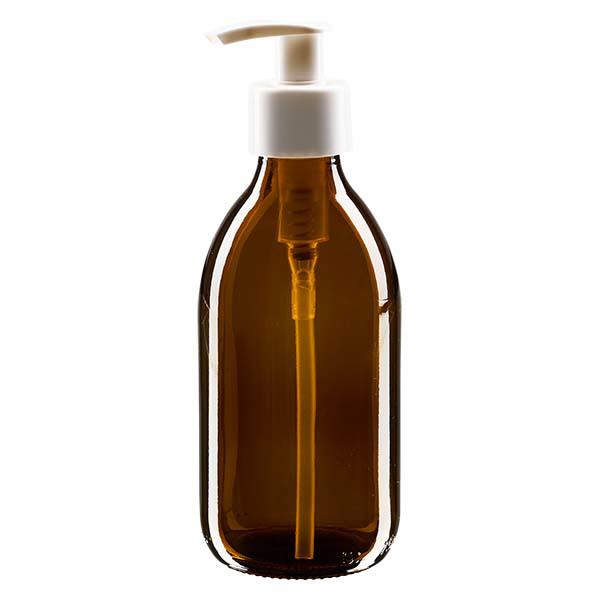 250ml Medizinflasche braun, mit Dispenserpumpe weiß ApoGlas 250ml Medizinflasche braun, mit Dispenserpumpe weiß ApoGlas