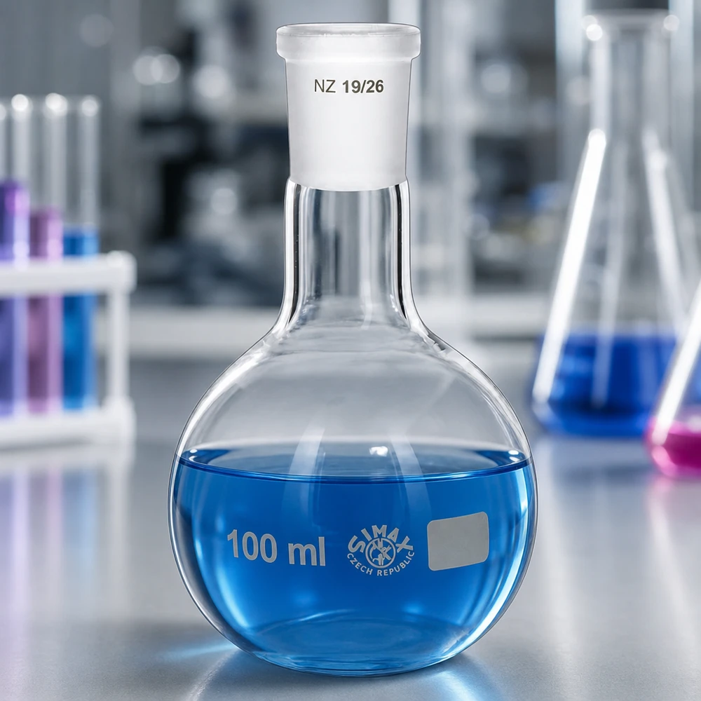 Chemiekolben 100ml aus hochwertigem Glas - ergonomische Form für sichere Handhabung