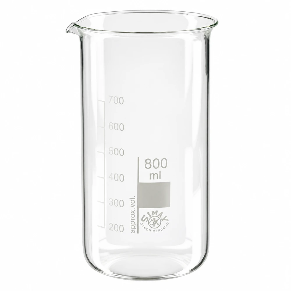 Becherglas 800ml Borosilikatglas, hohe Form Klares Laborglas 800ml hohe Ausführung mit Volumenskala 200 bis 700ml aus Borosilikatglas