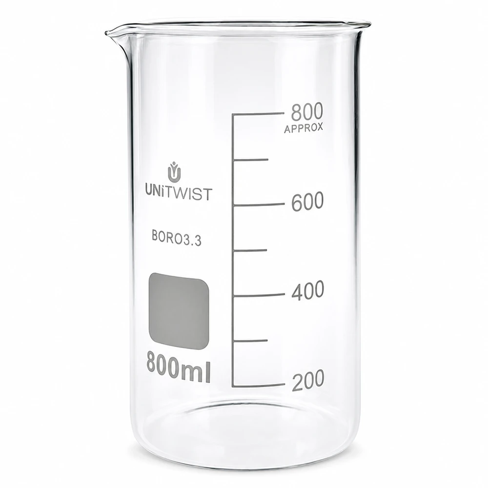 Becherglas 800ml Borosilikat, hohe Form UNiTWIST Großes Becherglas 800ml hohe Form Borosilikat für Labor und Wissenschaft UNITWIST