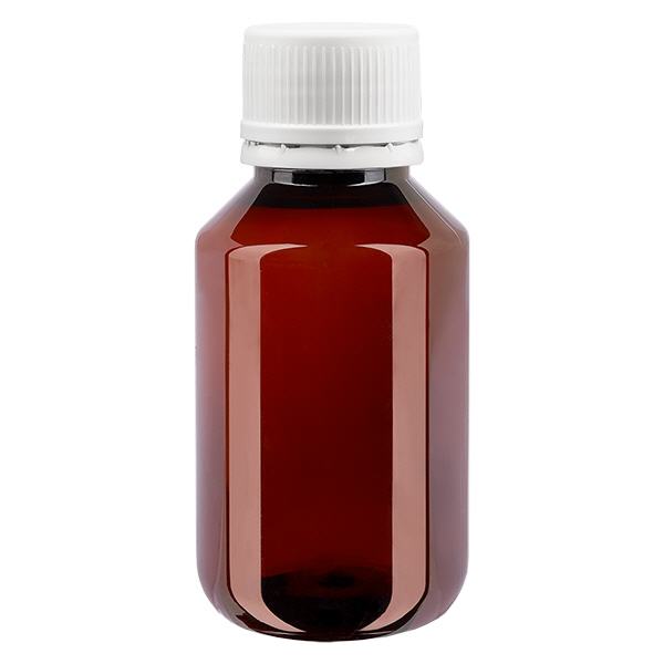PET Flasche 100ml mit weißem Originalitätsverschluss fein geriffelt PET Flasche 100ml mit weißem Originalitätsverschluss fein geriffelt