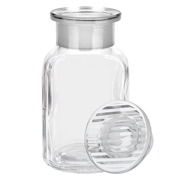 Zylindrische Klarglasflasche 100ml mit breitem Hals und herausnehmbarem Glasstopfen