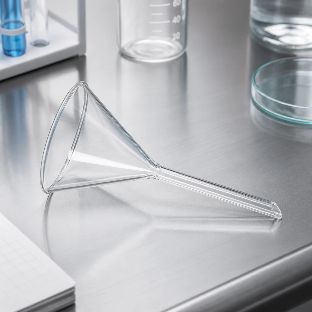 Trichter ø100mm Kalk-Soda, Winkel 60°, Kurzstil Wissenschaftlicher Trichter aus Kalk-Soda-Glas mit 10cm Öffnung für Laborexperimente