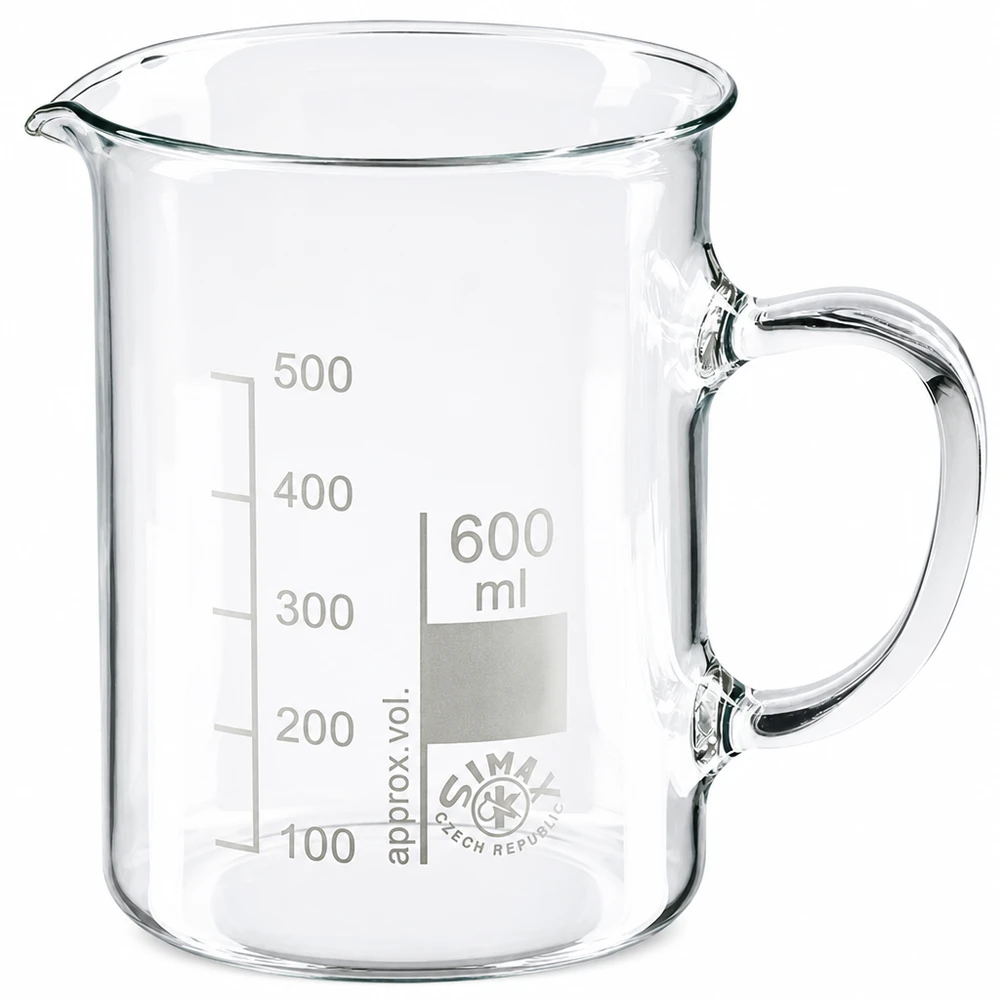SIMAX Becherglas 600ml Borosilikatglas mit Henkel Messskala und Ausguss