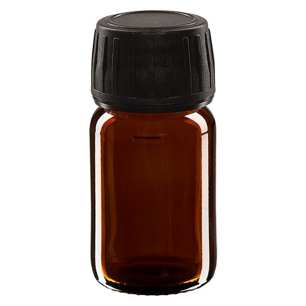 30ml Medizinflasche braun, Verschluss schwarz mit Originalitätsring ApoGlas 30ml Medizinflasche braun, Verschluss schwarz mit Originalitätsring ApoGlas
