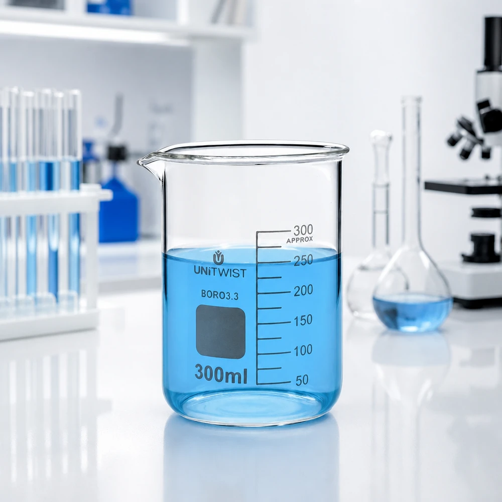 Becherglas 300ml Borosilikat, niedrige Form UNiTWIST UNiTWIST Laborbecherglas 300ml aus Borosilikat mit 50ml Einteilung und Ausgießer