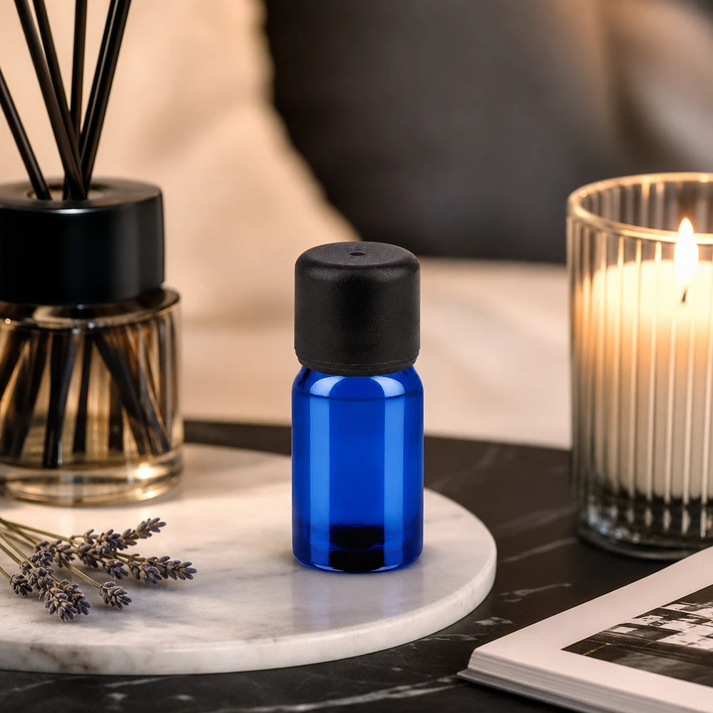 5ml Flasche 6mm Schraubverschluss schwarz Standard BlueLine UT18/5 Handliche 5ml Flasche aus UV-beständigem Kobaltglas für Reise und den täglichen Gebrauch